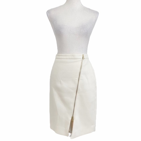 J CREW PETITE CREAM ASYMMETRICAL FRONT ZIPPER RIBBED PENCIL SKIRT - 4P - Picture 1 of 12